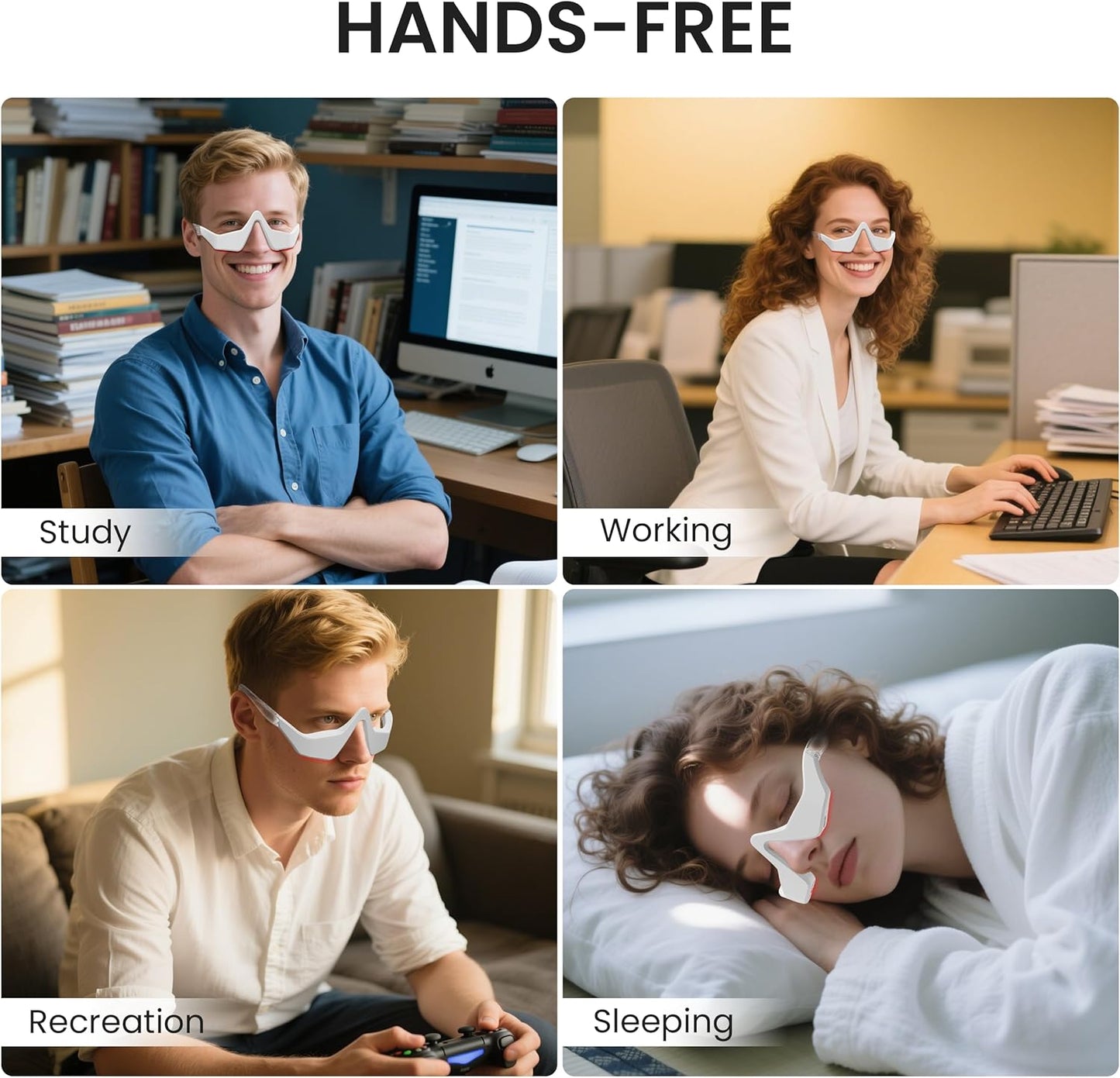 جهاز علاج بالضوء الاحمر تحت العين من كيو سي سي سي ام واي واي، نظارات علاج بالضوء الاحمر للعيون خفيفة الوزن لتدليك العين لتقليل الهالات السوداء والانتفاخات وتنعيم الخطوط الدقيقة